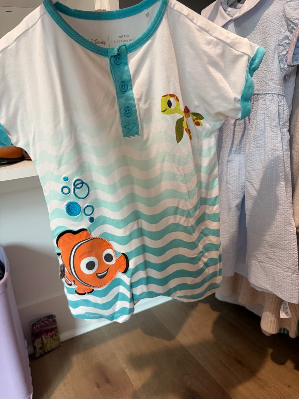 Little Sleepies White Teal & Orange Finding Nemo Wave Henley